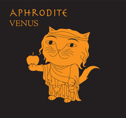 Cute cartoon illustration of cat Aphrodite