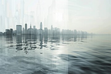 Monochromatic Mirage: Double Exposure Cityscape Reflection in Minimalist Style