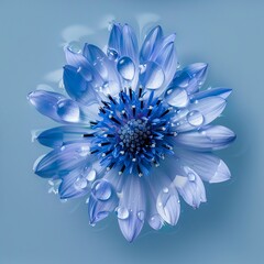 Fototapeta premium Beautiful blue Aster with small drops of water close-up. Aster flower Macro photography