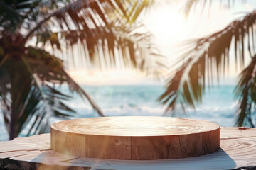 Empty Wooden Deck with Palm Silhouettes