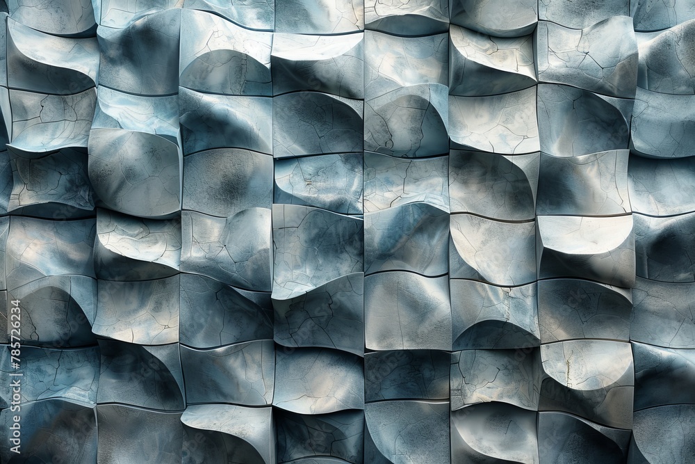 Poster this visually captivating image showcases an array of blue wavy tiles with a unique texture, resembl