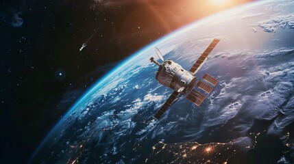 An image portraying the Hubble Space Telescope in orbit around the Earth, serving as a vital space observatory for research purposes - obrazy, fototapety, plakaty