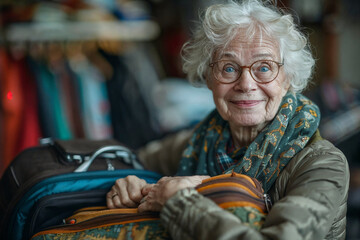 Elderly Woman Packing Suitcase for Her Next Adventure