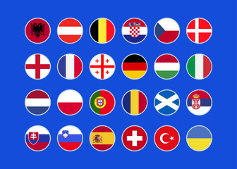 Football tournament in Germany 2024. National flags of European soccer teams. Vector illustration.