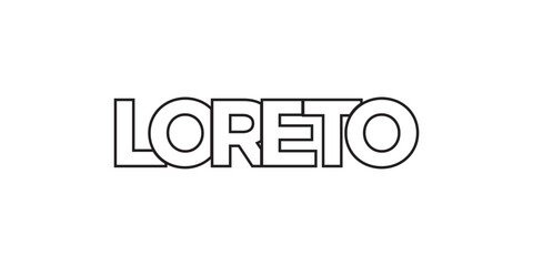 Loreto in the Mexico emblem. The design features a geometric style, vector illustration with bold typography in a modern font. The graphic slogan lettering.