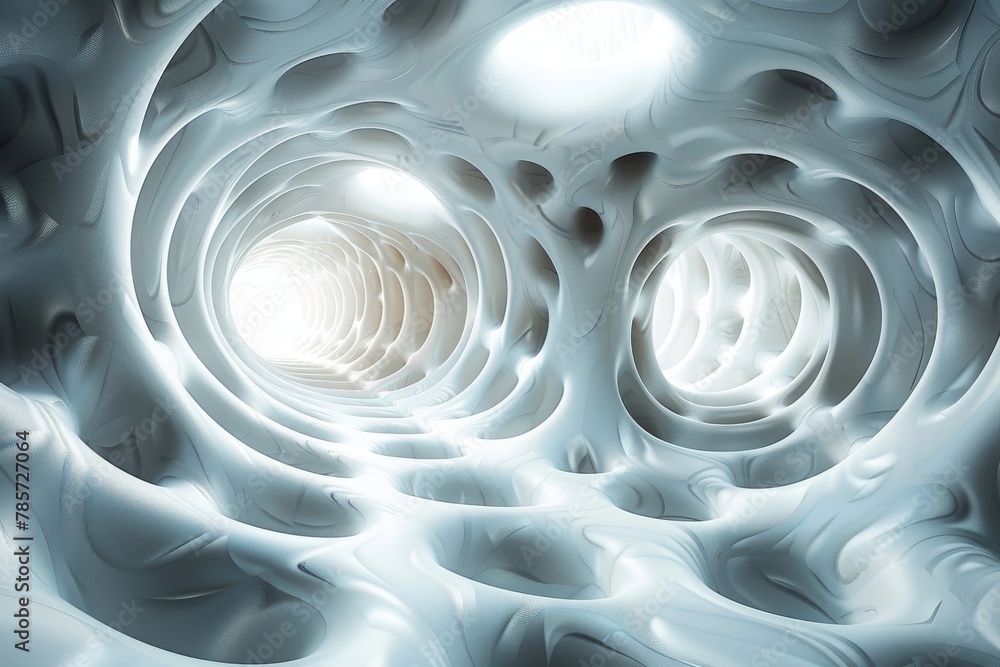 Poster this image depicts a mesmerizing tunnel of light with intricate wormhole-like patterns, symbolizing 