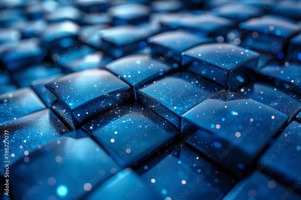 Poster an array of blue, glittering cubes creates a captivating geometric landscape, conveying concepts of 