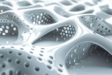 Close-up view of an abstract organic white structure with fluid shapes and intricate patterns - obrazy, fototapety, plakaty