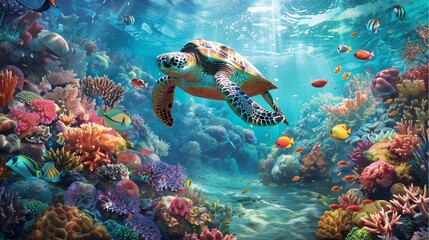 turtle in under water world beautiful under ocean