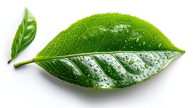 Green tea leaf viewed from above on a transparen,
Green tea leaf on white background
