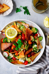 Lebanese vegetable salad Fattoush . top veiw .selective focus