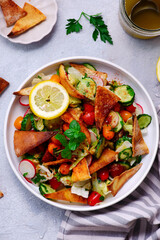 Lebanese vegetable salad Fattoush . top veiw .selective focus - 785727449