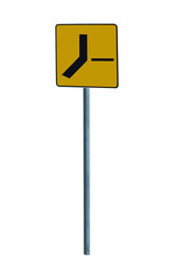 Road sign on isolated transparent background - roads primary and subordinate with a turn with sign they are used to warn and inform on which road the driver they are - obrazy, fototapety, plakaty