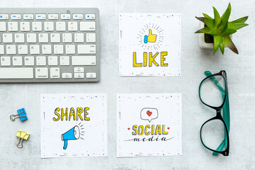 Marketing and promotion on social media concept with icons