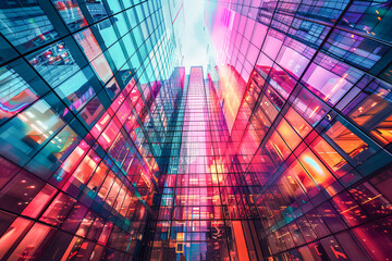 Futuristic cityscape with vibrant neon skyscrapers