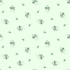 seamless botanical pattern of painted oriental motifs on a white background