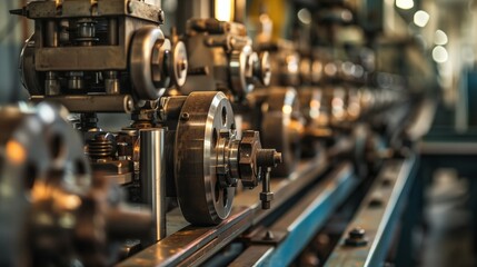 Fototapeta premium Close up captures industrial machinery and equipment manufacturing products destined for the market, illustrating the intricate processes behind bringing goods to consumers.