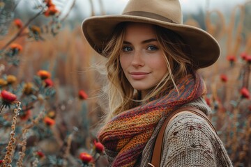 Fashionable woman with fall attire outdoors