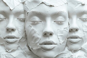 Three cracked texture face sculptures