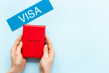Passport and visa issued for vacation trip. Travel concept
