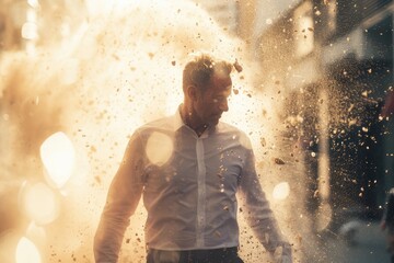 Technology disruption and job replacement concept caused by harmful technological transformation affecting the economic and workforce demands. A man profession is obsolete. AIG41