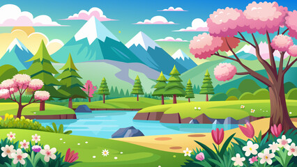 Fototapeta na wymiar beautiful spring landscape vector illustration