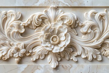 Classic White Floral Bas-Relief on Marble Surface