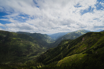 Mountain landscape in the Carpathian Tatra Mountains in the Polish National Park. Wide angle lens photo.