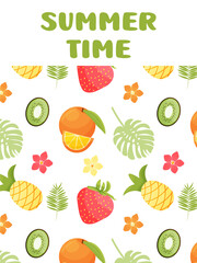 Summer banner with fruit. Summer Time. Vector illustration