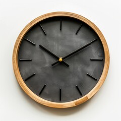 Minimalist black wall clock with wooden frame
