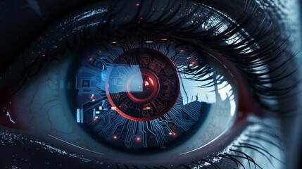 Futuristic cyber eye with digital enhancements.