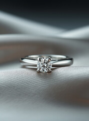 Sparkling diamond ring displayed on a shimmering dark surface