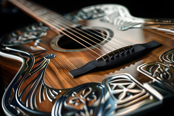 Intricate Detailing and Unique Design of a Glossy Round-back Acoustic Guitar