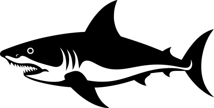black and white shark swimming clip art preview