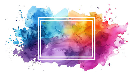Rectangle frame made of watercolor rainbow splashes, isolated on transparent background