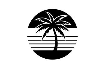 Retro vintage style sunset, palm tree,  Adobe Illustrator illustration, 16k, T - shirt design, T - shirt graphic, retro vintage style circle