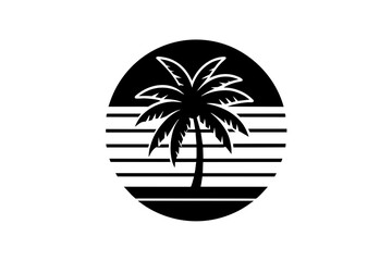 Retro vintage style sunset, palm tree,  Adobe Illustrator illustration, 16k, T - shirt design, T - shirt graphic, retro vintage style circle