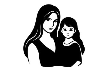 A mother and her daughter silhouette of vector illustration 
