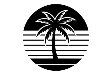 Retro vintage style sunset, palm tree,  Adobe Illustrator illustration, 16k, T - shirt design, T - shirt graphic, retro vintage style circle
