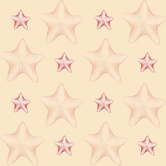 Seamless pattern with watercolor starfish