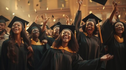 Obraz premium Group of young black people celebrating their graduation.