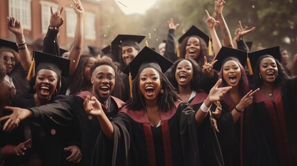 Obraz premium Group of young black people celebrating their graduation.