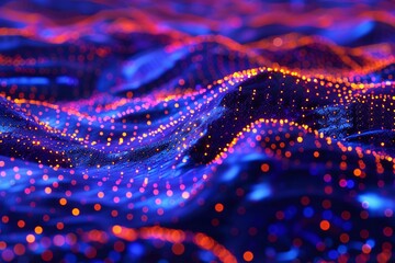 Abstract background with neon lights and pulsating patterns, creating a mesmerizing digital landscape - obrazy, fototapety, plakaty