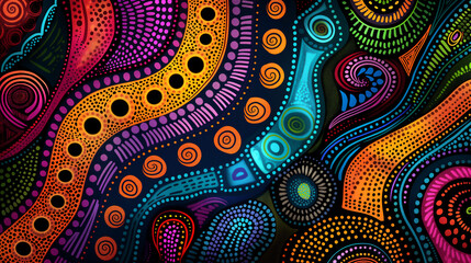 Aboriginal vibrant dotwork abstract background with circles
