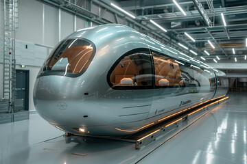 Hyperloop transportation system prototype in a futuristic technology testing facility