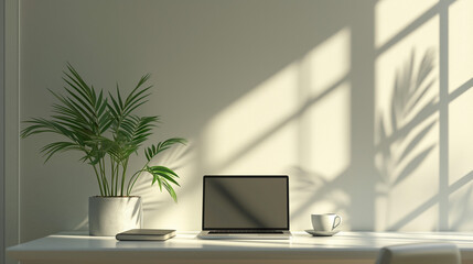 Minimalist Work Desk with Plant Shadows