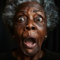 astonishment, elderly woman, black, african american, emotion, expression, shocked, senior, intense, portrait, surprise