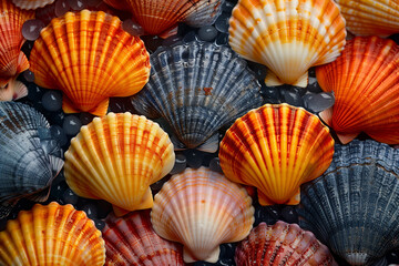 Pattern of seashells, background image, lots of Queen scallops, Norwegian Sea, Nonthern Atlantic region, Norway, Europe