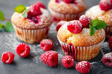 muffins with raspberries on a stone platter (3)