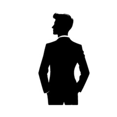 minimalist business man standing pose back view vector black color silhouette, Black color silhouette (32)